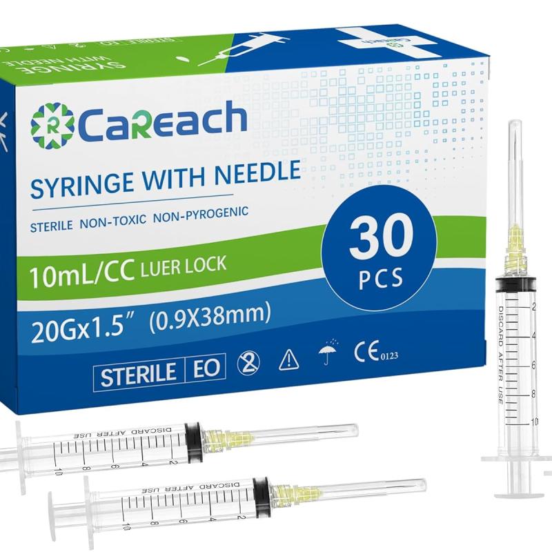 Careach 30 Packs 10mL Syringe with Needle 20 Gauge 1.5inch, Scientific Labs, Measurement, Individually Wrapped