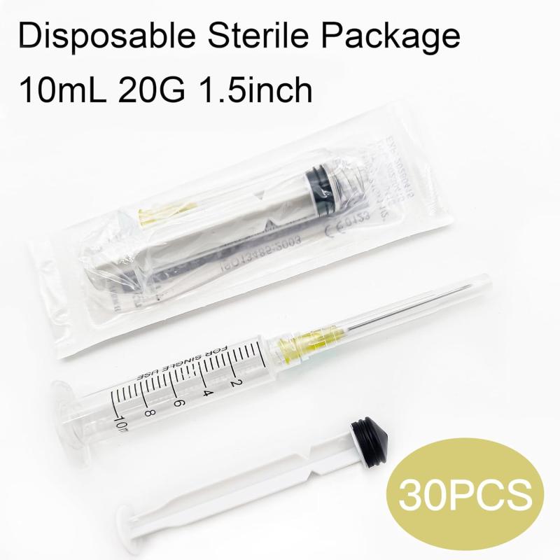Careach 30 Packs 10mL Syringe with Needle 20 Gauge 1.5inch, Scientific Labs, Measurement, Individually Wrapped