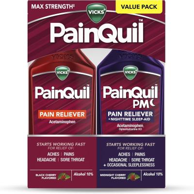Vicks PainQuil & PainQuil PM Pain Relief Liquid, 1000mg Acetaminophen, 2x12 oz
